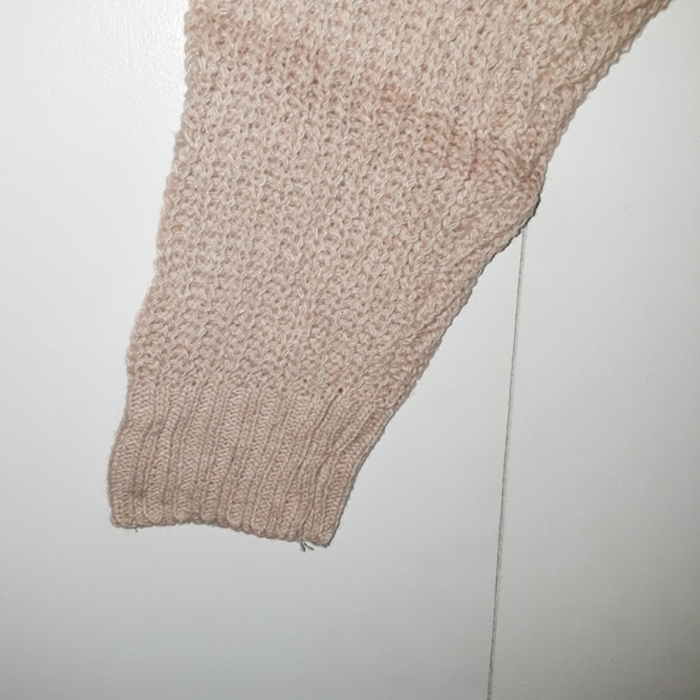 Cold Shoulder Turtle Neck Khaki Knit Sweater OS - Picture 3 of 5